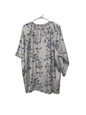 InVoland Women Plus Size Floral Blouse Lightweight V-NeckBlouse SZ 3X White/Blue